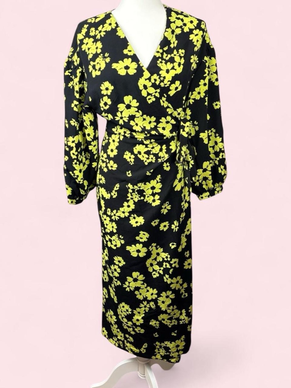 Topshop Black Maxi Wrap Dress with Floral Print Size 8
